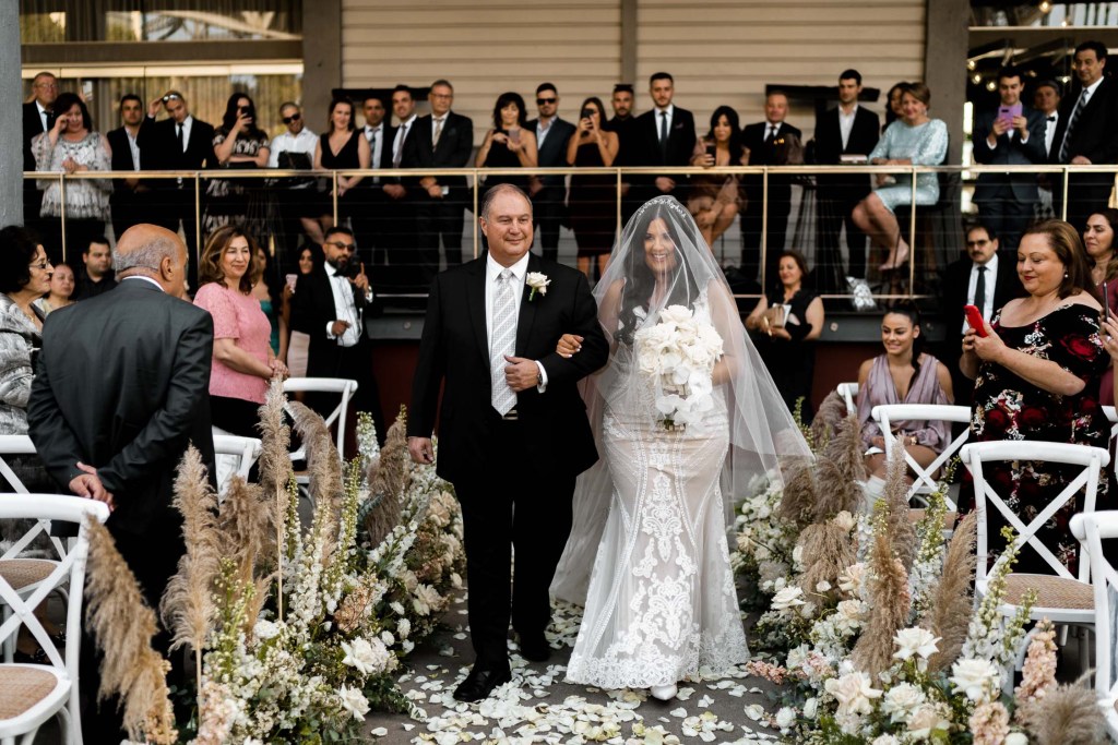 VIEW-BY-SYDNEY-PIER-ONE-WEDDING-PHOTOGRAPHER-ANELLOWEDDINGS-FATHER-DAUGHTER-DOWN-AISLE