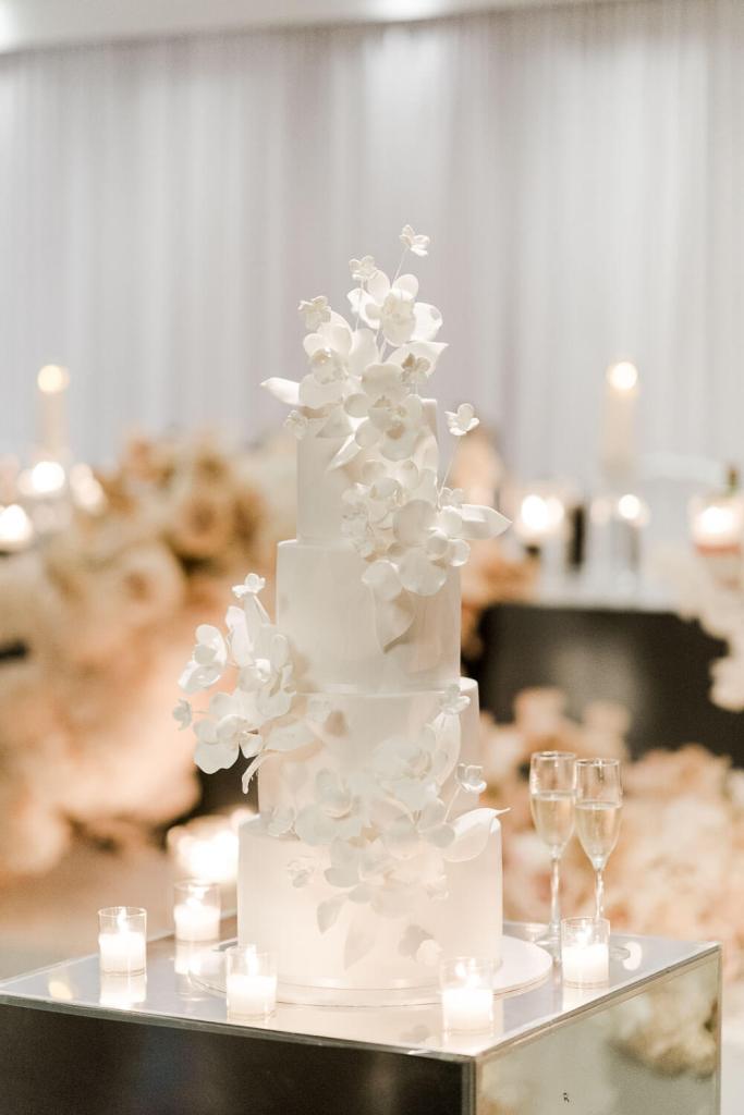 simple white cake on stand
