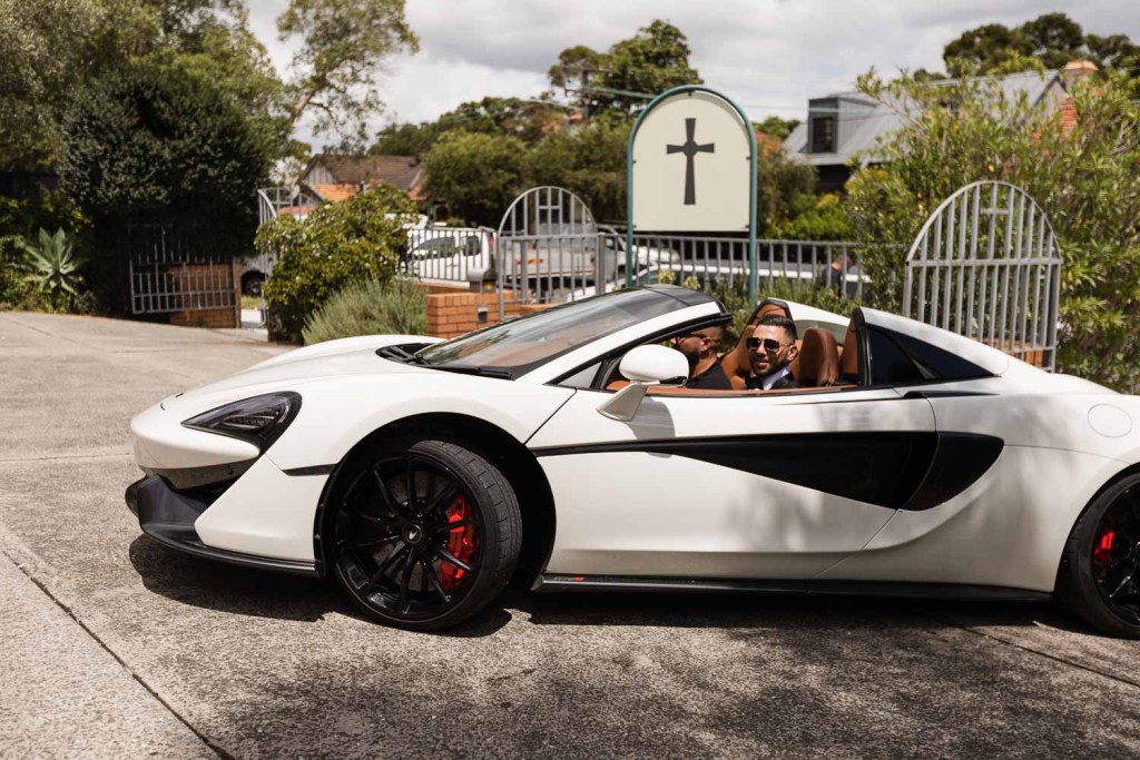 lamborghini car driving into church