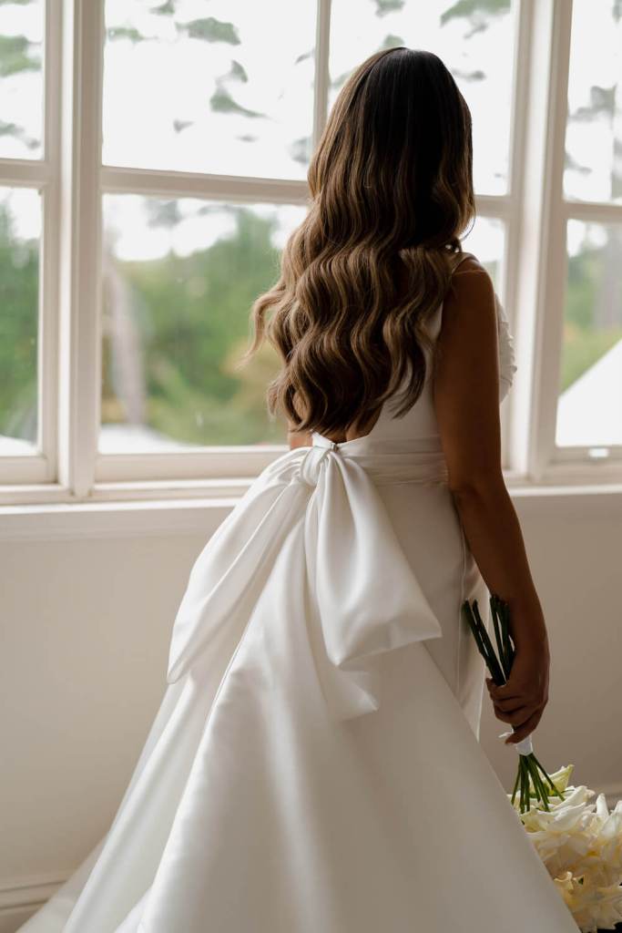 hair of Bride in Yulia McCauley Wedding Dress