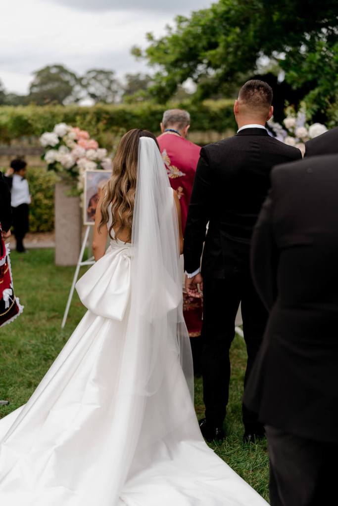Bride and groom standing