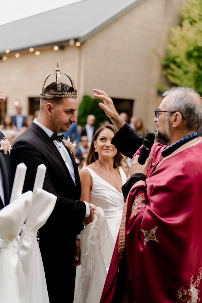 Bride and groom wedding crowns