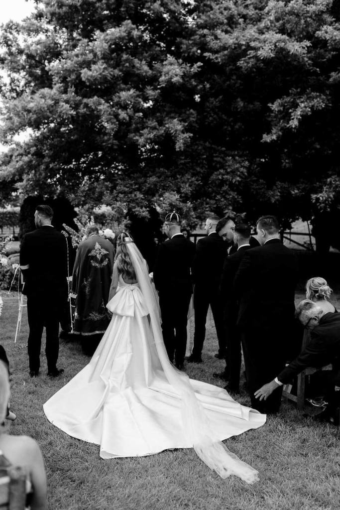 Black and white of bridal party