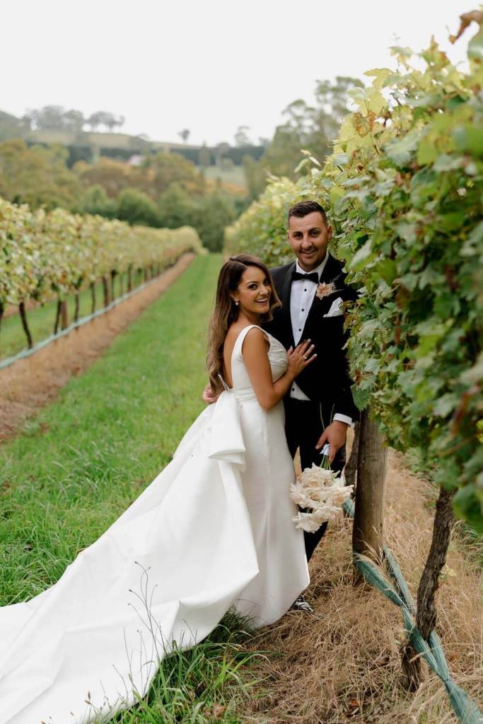 Bride and groom in Centennial Vineyards