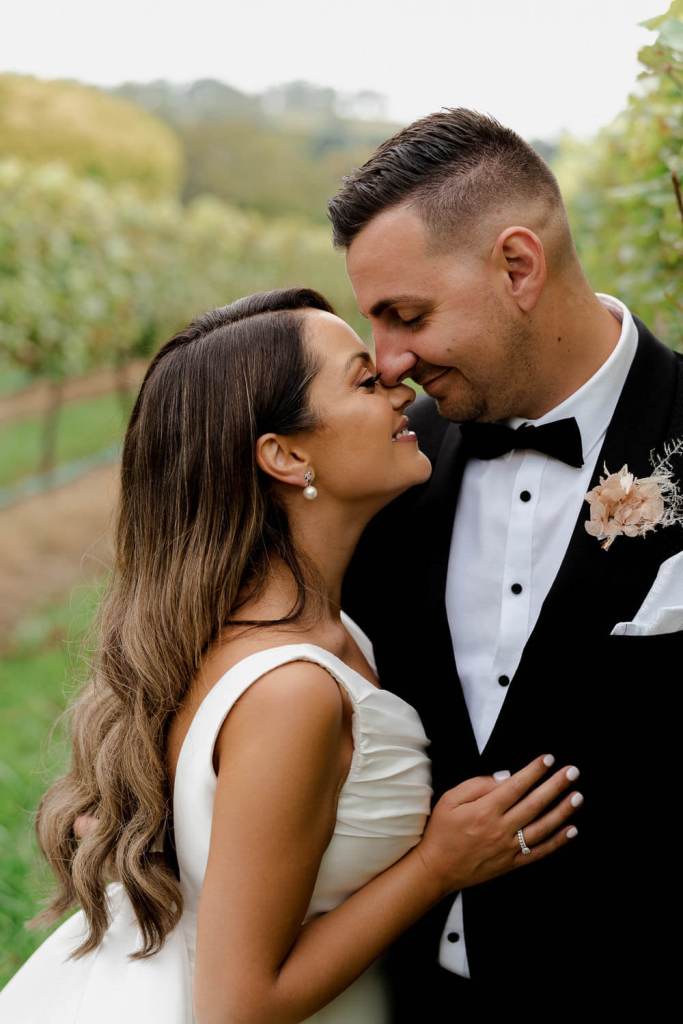 Bride and groom in Centennial Vineyards