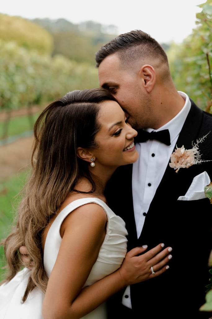 Bride and groom in Centennial Vineyards