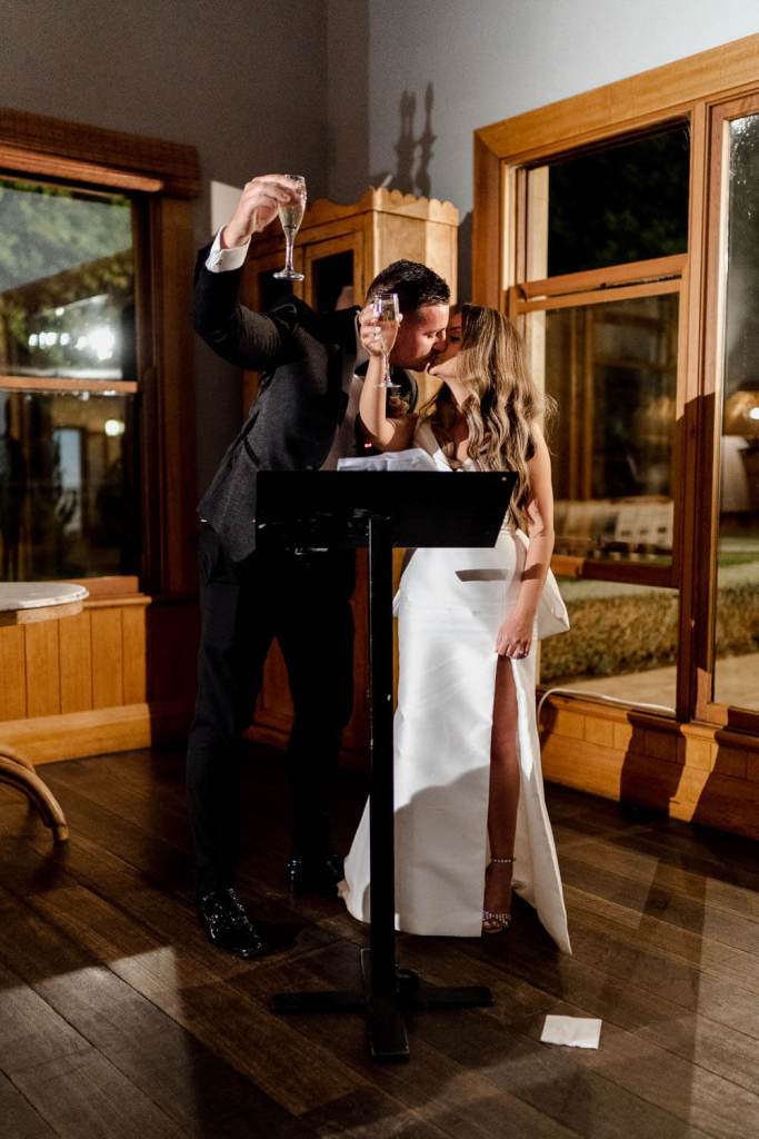 Bride and groom kissing