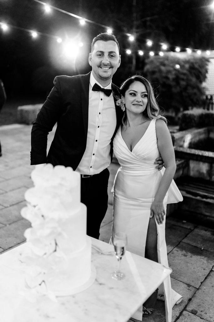 bride and groom smiling