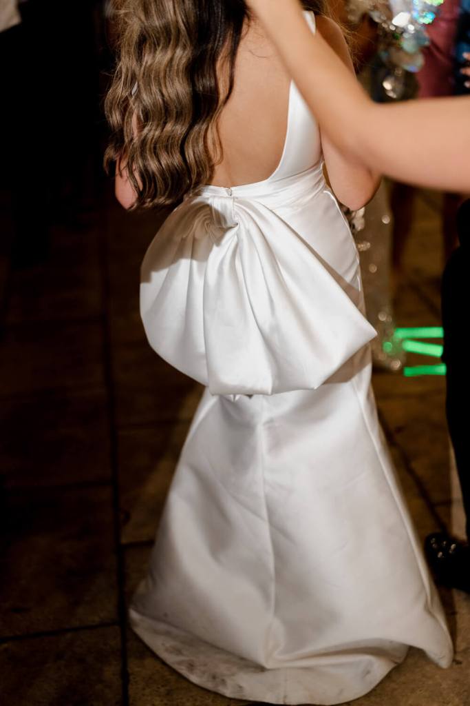 back of brides dress with bow