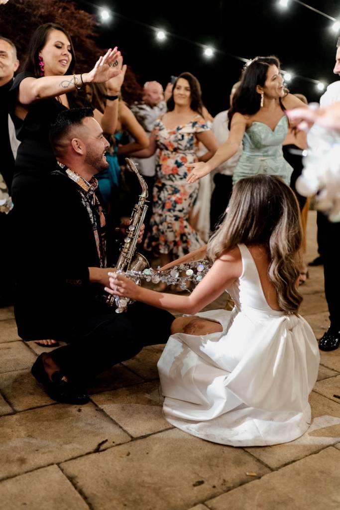 Bride bowing to groom