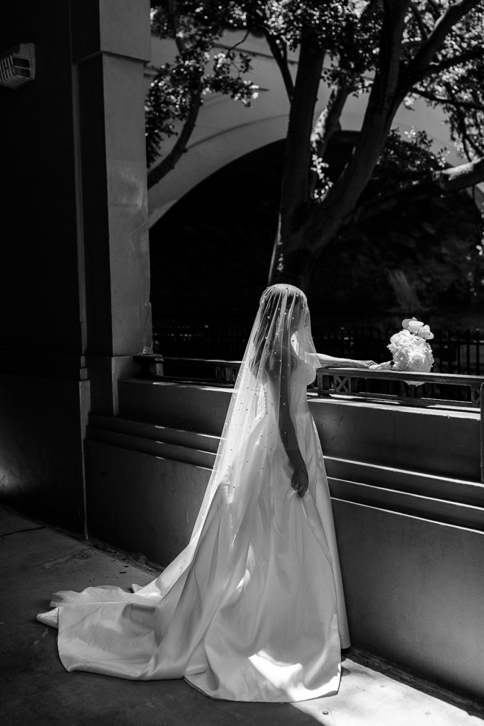 bride resting with flowers