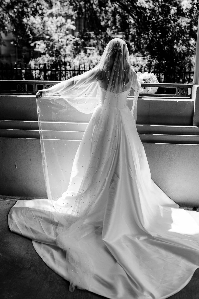 bride resting with flowers