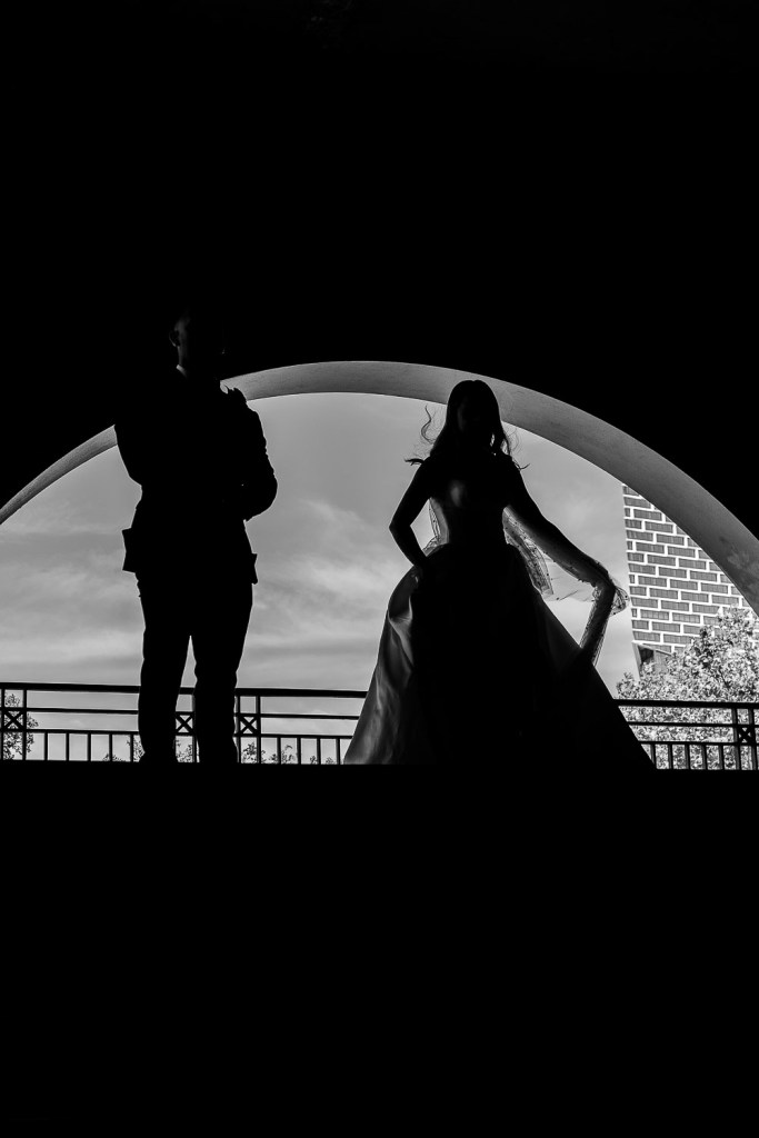 black and white shadows of couple