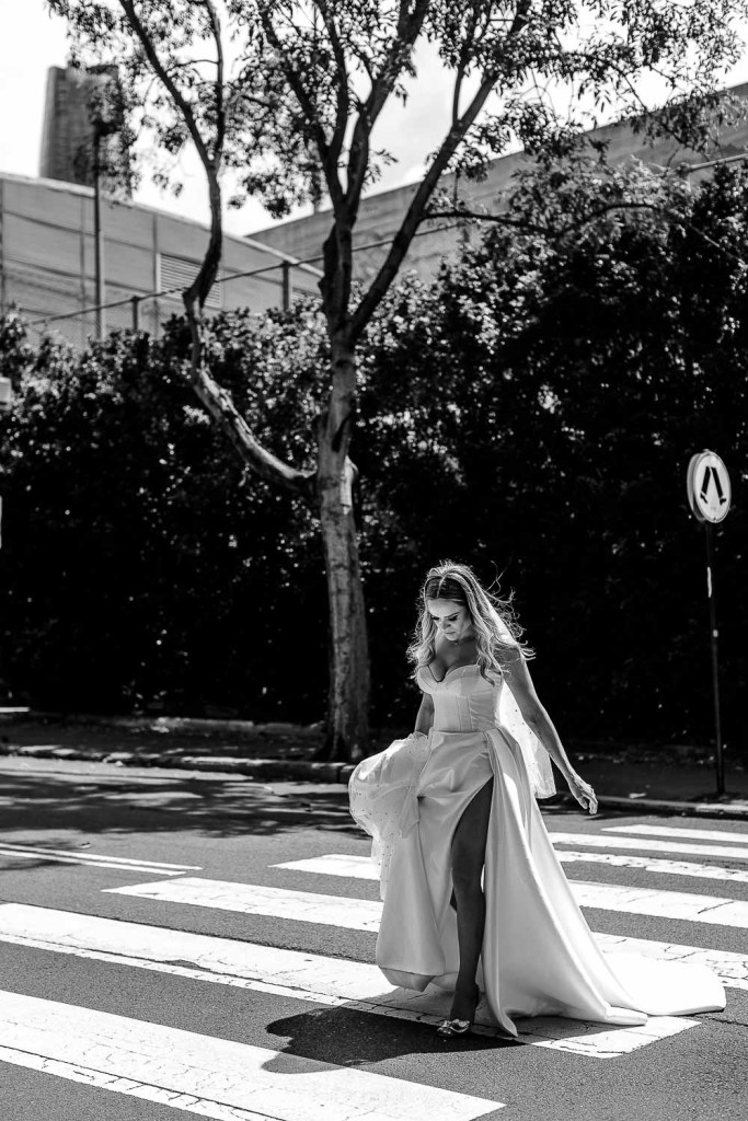 bride walking on crossing