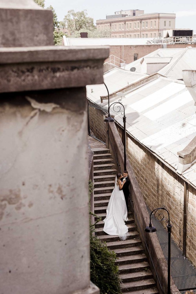 couple on argyle stairs