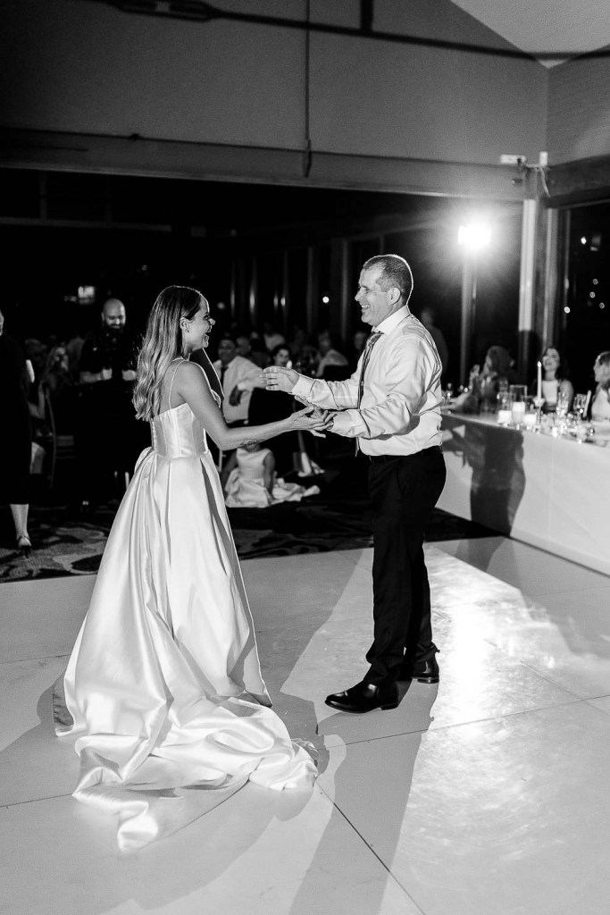 father and daughter dance black and white