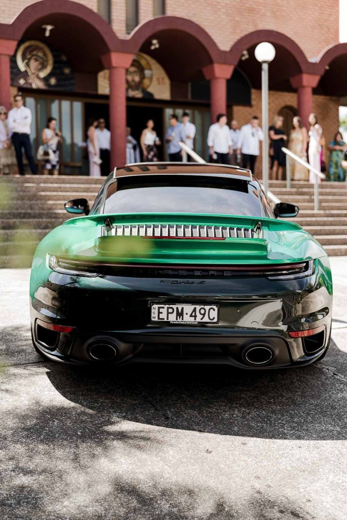 back view of car at church